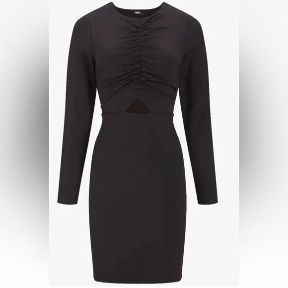 NWT Express Body Contour Cutout Ruched Bodice Mini Jersey Dress in Black Small - Picture 5 of 15